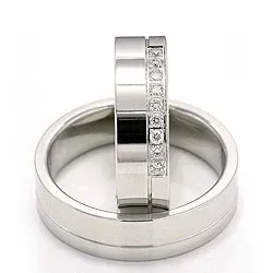 gifteringer i 14 karat hvitt gull 9 x 0,015 ct - par