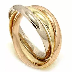 tre-i-en ring i 14 karat gult, hvitt og rødt gull