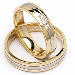 Tofarget ovale briljant gifteringer i 14 karat gull og hvitt gull 0,06 ct - par