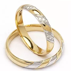 Smale Tofarget gifteringer i 14 karat gull og hvitt gull 0,048 ct - par