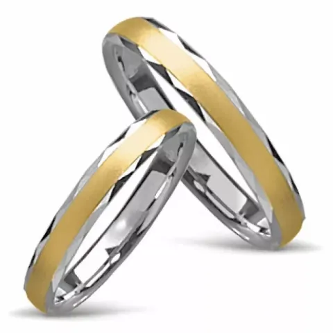Smale Tofarget gifteringer i 14 karat gull og hvitt gull - par