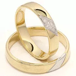 Tofarget gifteringer i 14 karat gull og hvitt gull 0,048 ct - par