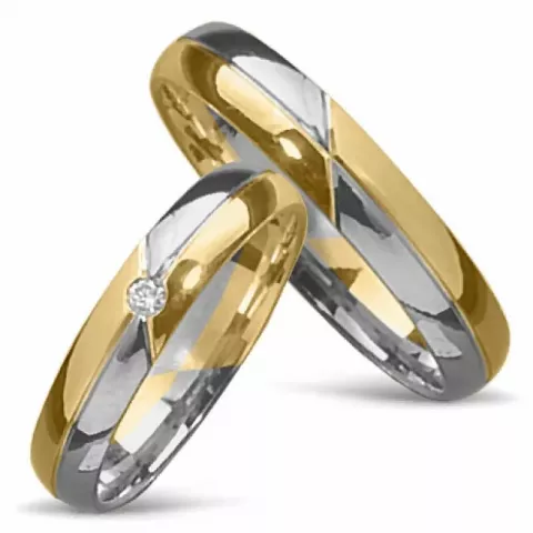 Tofarget gifteringer i 14 karat gull og hvitt gull 0,025 ct - par