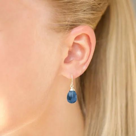 øredobber i 9 karat gull med mørkeblå krystall