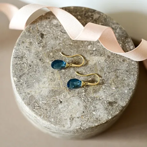 øredobber i 9 karat gull med mørkeblå krystall