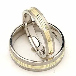 Gifteringer i sølv og 14 karat gull 0,025 ct