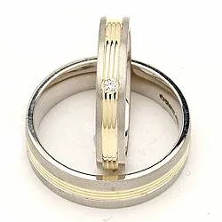 Gifteringer i sølv og 14 karat gull 0,025 ct