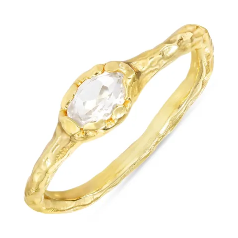 klar quartz ring i forgylt sølv