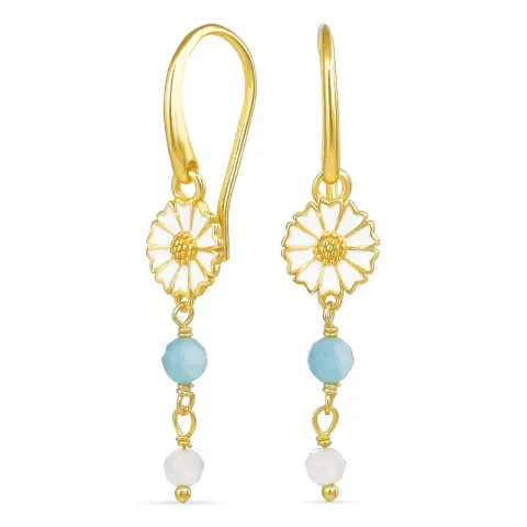 lange margeritt blå kjedeøreringer i forgylt sølv