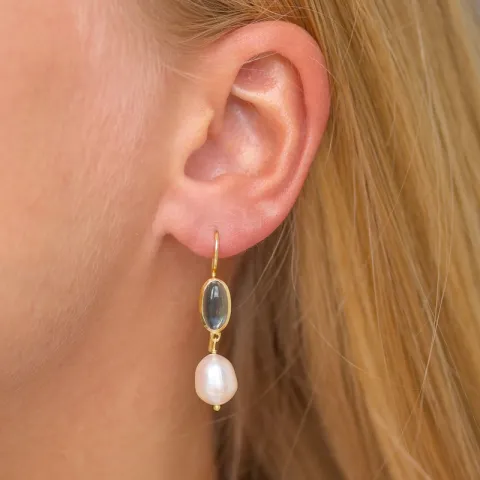 mørkeblå krystall øredobber i forgylt sølv - Loom Stones