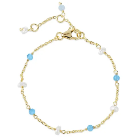 blå kalsedon armbånd i forgylt sølv - Loom Stones