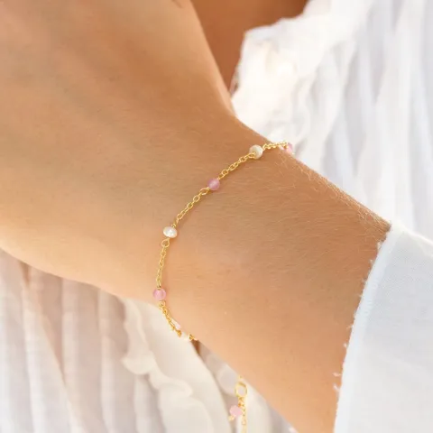 rosa kvarts armbånd i forgylt sølv  x 4 mm