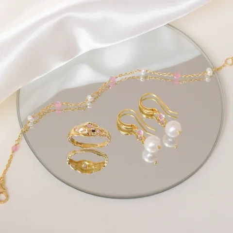 rosa kvarts armbånd i forgylt sølv  x 4 mm