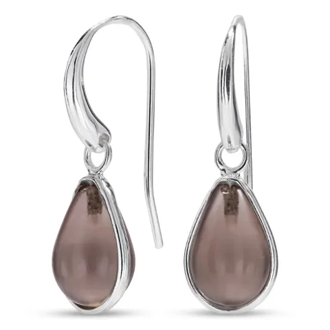 dråpe røykfarget kvarts øredobber i sølv - Loom Stones