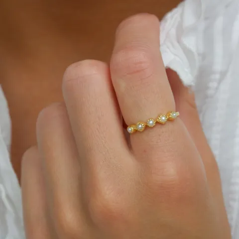 perle ring i forgylt sølv
