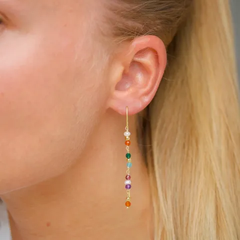 lange multifargede kjedeøreringer i forgylt sølv - Loom Stones