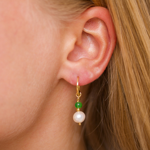 lange grønn aventurin øredobber i forgylt sølv - Loom Stones