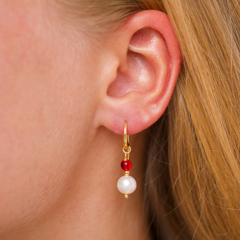 lange rosa krystall øredobber i forgylt sølv - Loom Stones