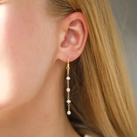 hvit zirkon kjedeøreringer i forgylt sølv