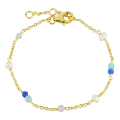 blå stein armbånd i forgylt sølv 16 + 3 cm x 4,5 mm