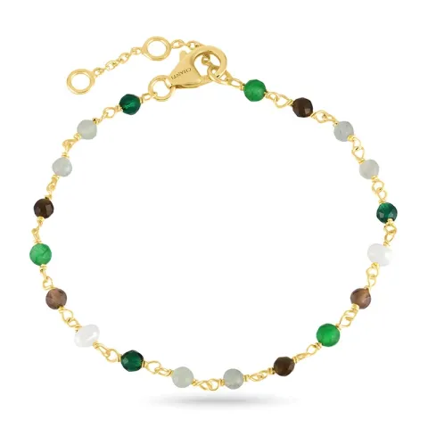 grønn stein armbånd i forgylt sølv 16 + 3 cm x 3,2 mm