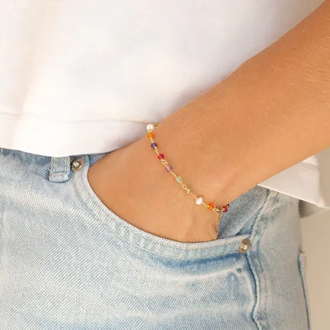 multifarget stein armbånd i forgylt sølv 16 + 3 cm x 3,5 mm