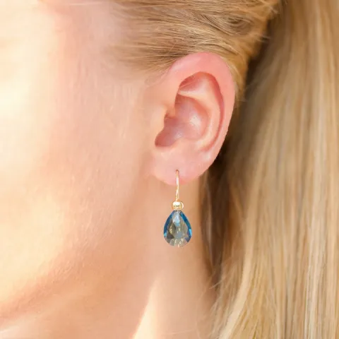 mørkeblå krystall øredobber i forgylt sølv - Loom Stones