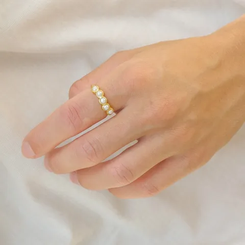 perle ring i forgylt sølv