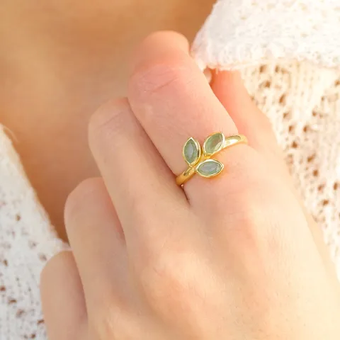 blad aventurin ring i forgylt sølv