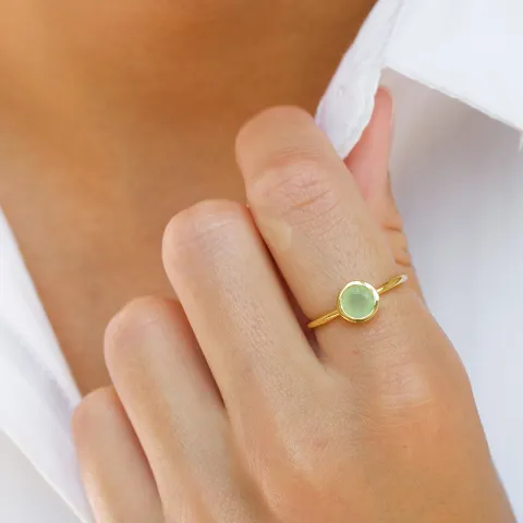 rund prehnite ring i forgylt sølv