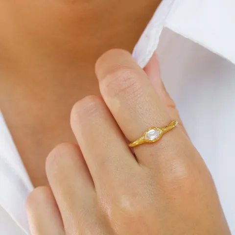 klar quartz ring i forgylt sølv
