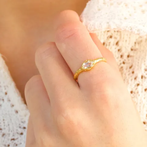 klar quartz ring i forgylt sølv