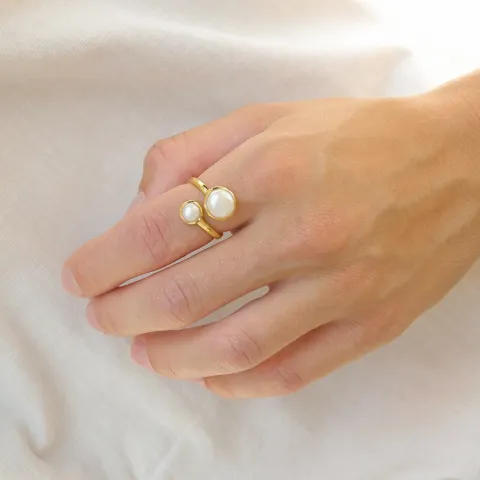 perle ring i forgylt sølv