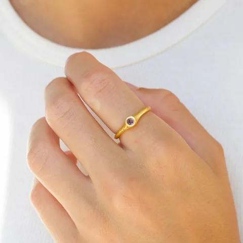 rosa krystall ring i forgylt sølv