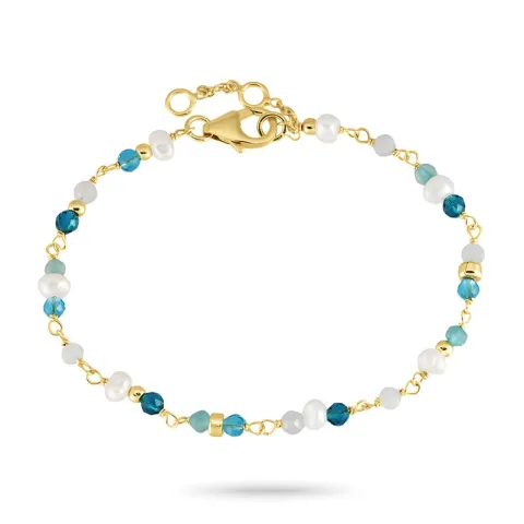 blå stein armbånd i forgylt sølv 16 + 3 cm x 4,3 mm