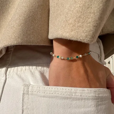 blå stein armbånd i forgylt sølv 16 + 3 cm x 4,3 mm