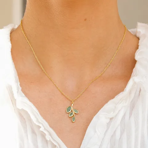 grønn aventurin halskjede i forgylt sølv 42 + 3 cm x 13 mm  - Loom Stones