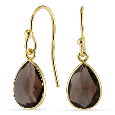 dråpe røykfarget krystall øredobber i forgylt sølv - Loom Stones