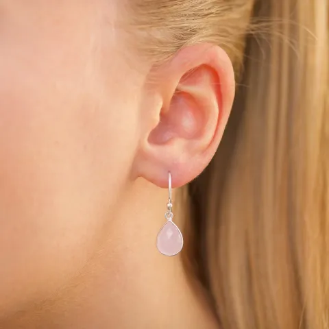 dråpe rosa krystall øredobber i sølv - Loom Stones