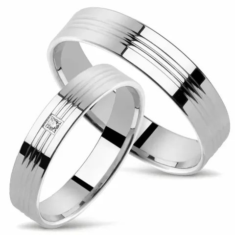 mønster gifteringer i 14 karat hvitt gull 0,01 ct - par