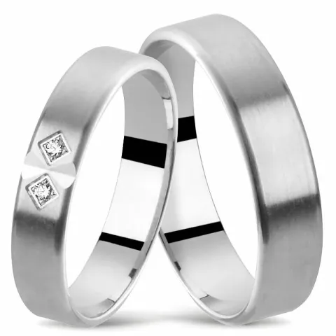 Matt gifteringer i 14 karat hvitt gull 0,010 ct - par