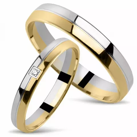 Tofarget gifteringer i 14 karat gull og hvitt gull 0,01 ct - par