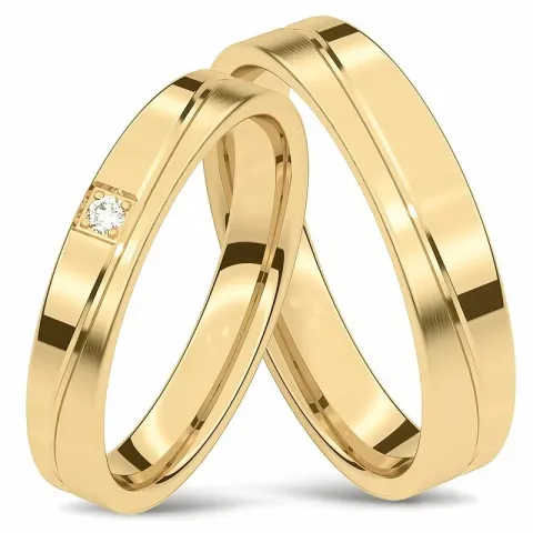 Elegant gifteringer i 14 karat gull 0,020 ct - par