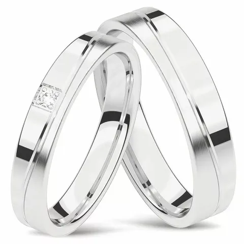 Elegant gifteringer i 14 karat hvitt gull 0,02 ct - par