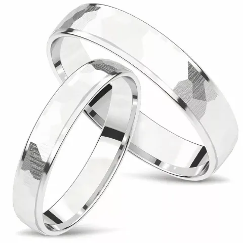 Hamret gifteringer i 14 karat hvitt gull - par