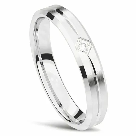 Matt og blank giftering i 14 karat hvitt gull 0,02 ct