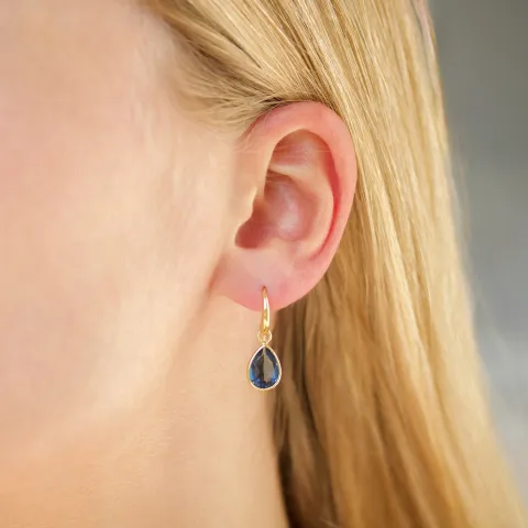 mørkeblå krystall øredobber i forgylt sølv - Loom Stones