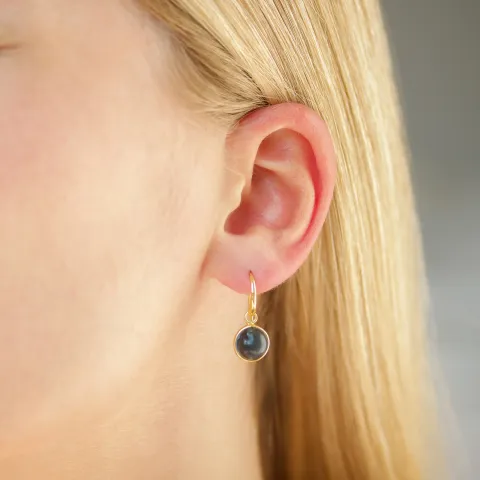 mørkeblå krystall øredobber i forgylt sølv