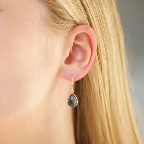 mørkeblå krystall øredobber i forgylt sølv - Loom Stones
