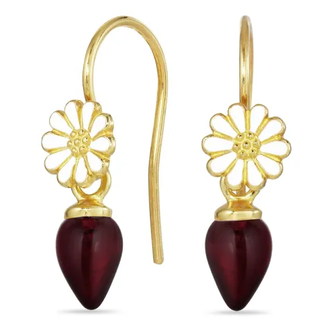 margeritt rød krystall ørekroker i forgylt sølv